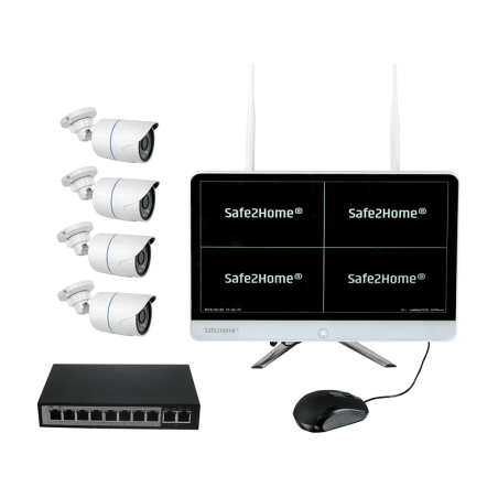 SAFE2HOME POE / Funk Überwachungskamera Set Monitor Rekorder - 8 Kanal, POE / Funk Überwachungskamera Videoüberwachung