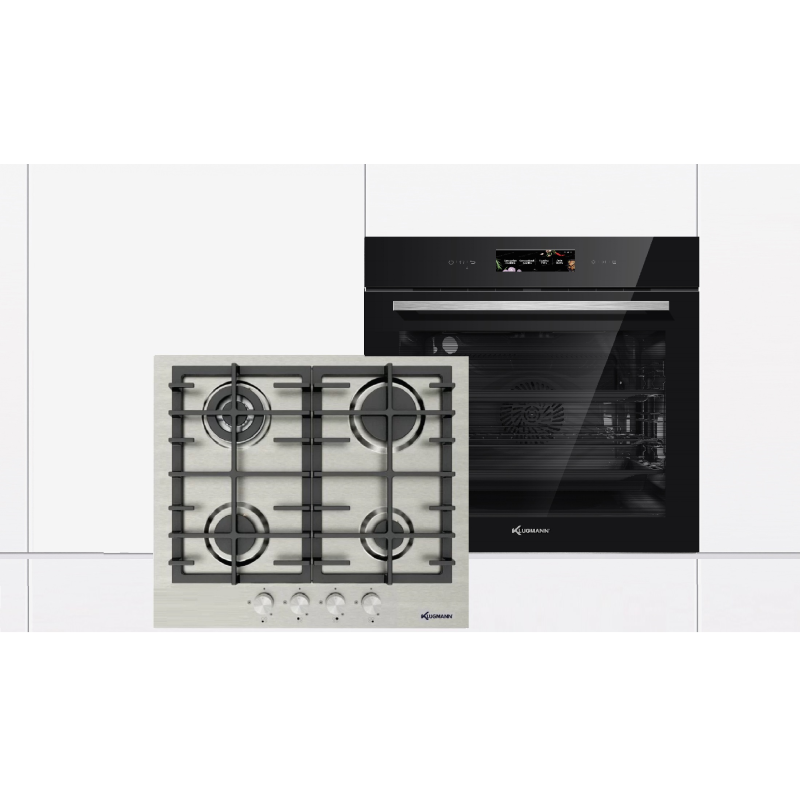 KLUGMANN KO1772TFT+KT604.1X, Einbaubackofen und Gaskochfeld (Edelstahl Gaskochfeld, A+, 72 Liter)