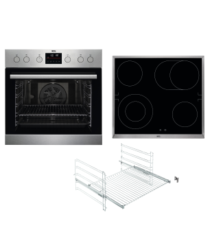 AEG KOMBI3026P Serie 6000 mit SurroundCook Ringheißluftsystem (mit Pyrolyse), Einbauherdset (Elektrokochfeld, A+, 72 Liter)
