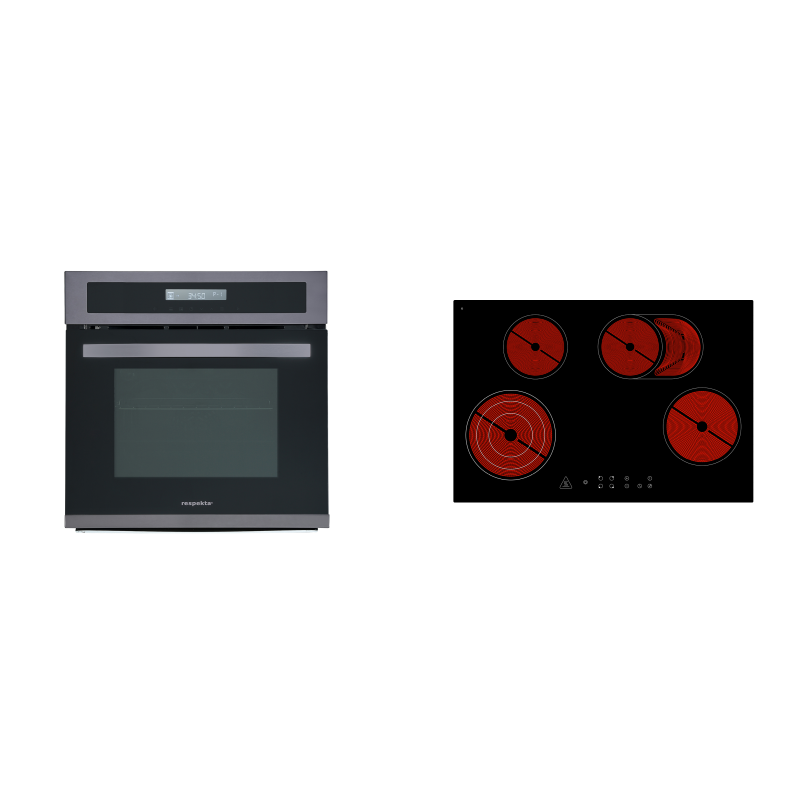 RESPEKTA DIGISET8BS7700, Einbaubackofenset (Glaskeramikkochfeld, A, 66 Liter)