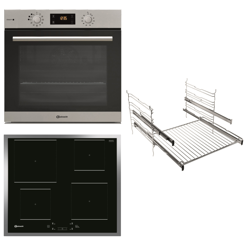 BAUKNECHT BAKO GENTLE STEAM, Einbaubackofenset (Induktionskochfeld, A+, 71 Liter)
