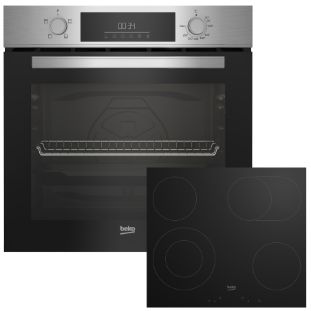 BEKO BBSC1132T0X, Einbau-Backofen-Set (Glaskeramik-Kochfeld, A, 74 Liter)