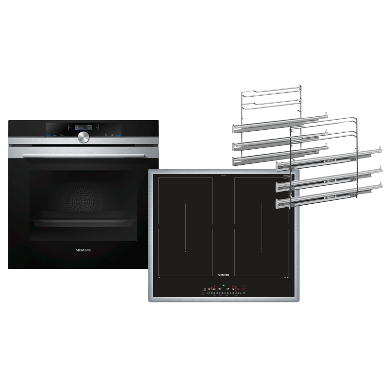 SIEMENS EQ 872 DV 01R (HB672GBS1+ED645FQC5E+HZ638370) iQ700, Einbaubackofenset (Induktionskochfeld, A+, 71 Liter)