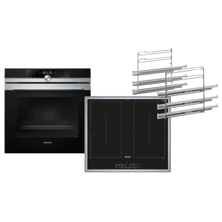 SIEMENS EQ 872 DV 01R (HB672GBS1+ED645FQC5E+HZ638370) iQ700, Einbaubackofenset (Induktionskochfeld, A+, 71 Liter)