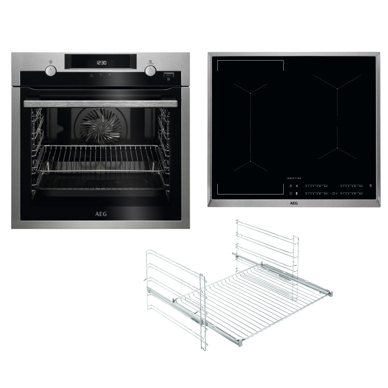 AEG KOMB55PIS2 Serie 6000 mit SteamBake Feuchtigkeitszugabe (mit Pyrolyse), Backofenset (Induktionskochfeld, A+, 71 Liter)