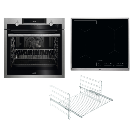 AEG KOMB55PIS2 Serie 6000 mit SteamBake Feuchtigkeitszugabe (mit Pyrolyse), Backofenset (Induktionskochfeld, A+, 71 Liter)