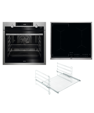 AEG KOMB55PIS2 Serie 6000 mit SteamBake Feuchtigkeitszugabe (mit Pyrolyse), Backofenset (Induktionskochfeld, A+, 71 Liter)