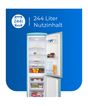 EXQUISIT RKGC250-70-H-160E taubenblau Kühl- und Gefrierkombination (E, 1830 mm hoch, Taubenblau)