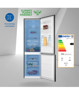 EXQUISIT KGC265-70-NF-WS-040C inoxlook-az Kühlgefrierkombination (C, 141,00 kWh, 1805 mm hoch, inoxlook-az)