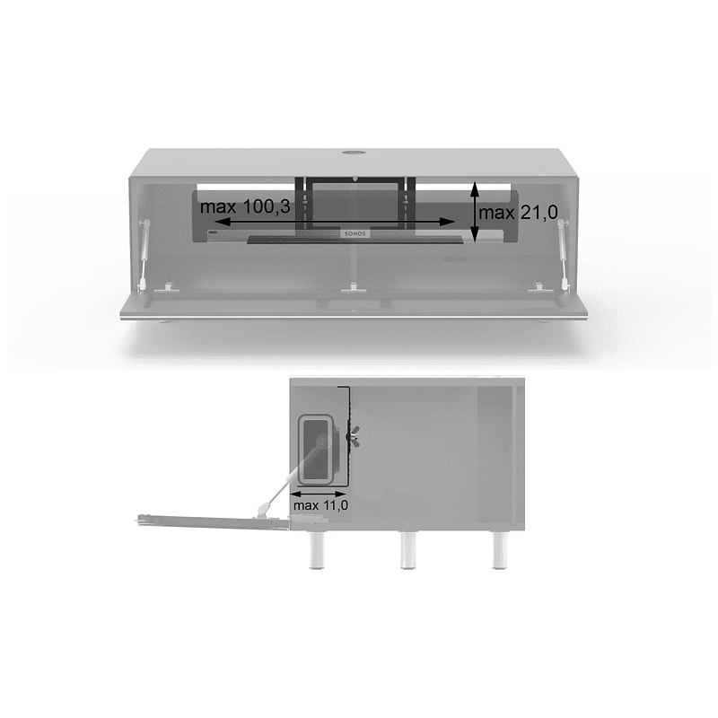 JUST BY SPECTRAL TV-Soundbar-Lowboard mit Soundbar-Ablage und TV-Halterung VESA400. JRL 1104T. Breite 111cm. Black