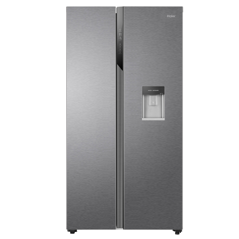 HAIER HSR3918EWPG Side-by-Side Kühl-Gefrier-Kombination (317 kWh/Jahr, E, 177,5 cm hoch, Edelstahl Look)