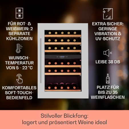 KLARSTEIN Vinsider 35D Weinkühlschrank (EEK G, Edelstahl)