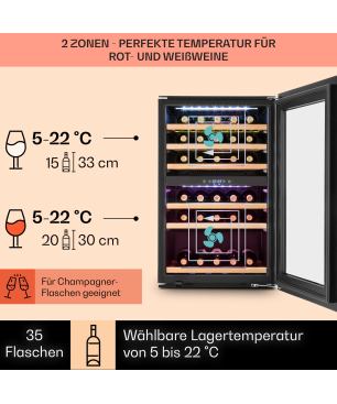 KLARSTEIN Vinsider 35D Weinkühlschrank (EEK G, Edelstahl)