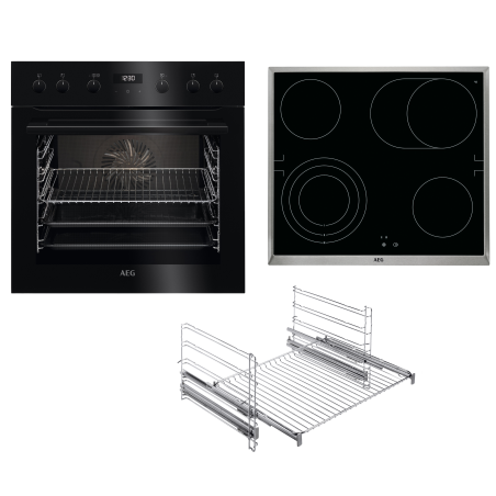 AEG HZ64B20S3R Serie 6000 mit SteamBake Feuchtigkeitszugabe (mit katalytischer Rückwand), Einbauherdset (Glaskeramikkochfeld,
