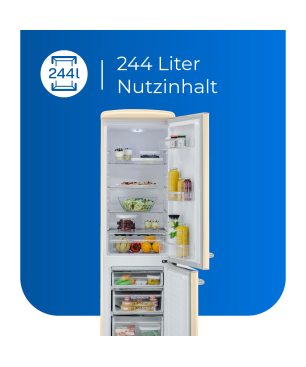 EXQUISIT RKGC250-70-H-160E magnolienweiss Kühl- und Gefrierkombination (E, 1830 mm hoch, Magnolienweiß)