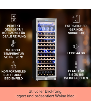 KLARSTEIN Vinovilla Grande 165 Built-in Uno Weinkühlschrank (EEK G, Silber)