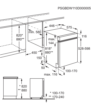 AEG FEE7341AZM Geschirrspüler (teilintegrierbar, 446 mm breit, 44 dB (A), D)
