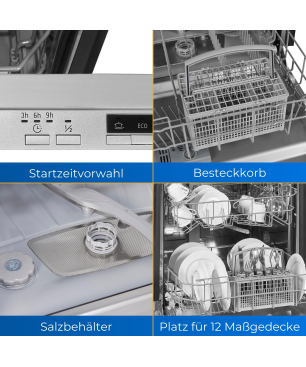 EXQUISIT EGSP6012-E-030E silber Geschirrspüler (Einbaugerät (Besteckkorb, 598 mm breit, 47 dB (A), E)