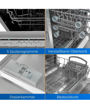 EXQUISIT EGSP1012-E-030E silber Geschirrspüler (Einbaugerät (Besteckkorb, 598 mm breit, 49 dB (A), E)