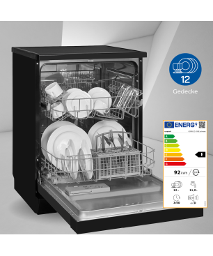 EXQUISIT GSP6012-030E schwarz Geschirrspüler (freistehend, 598 mm breit, E)