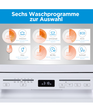 MIDEA SF 5.45NW wi Geschirrspüler (Freistehend mit Unterbaumöglichkeit, 600 mm breit, E)