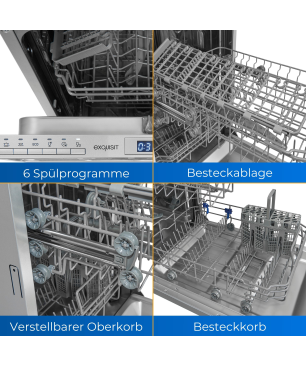 EXQUISIT EGSP2109-E-030E silber Geschirrspüler (Einbaugerät (Besteckkorb, 448 mm breit, 47 dB (A), E)