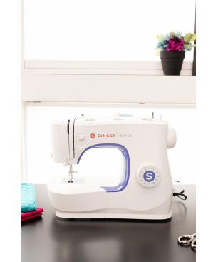 SINGER M3405 BEIGE/VIOLETT Freiarm-Nähmaschine (70 Watt, 1-stufiges Knopfloch)