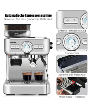 COSTWAY Siebträgermaschine Espressomaschine silber