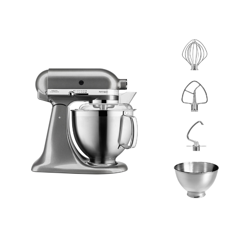 KITCHENAID Artisan 4,8 Liter - 5KSM185PSEMS Küchenmaschine Medaillon Silber (300 Watt)