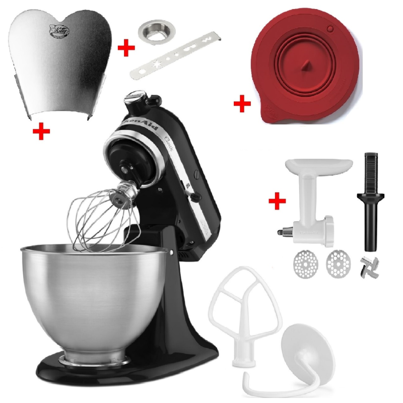 KITCHENAID 5K45SSEOB Sparset mit 4 Zubehören Küchenmaschine Onyx Schwarz (275 Watt)