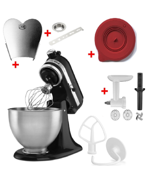 KITCHENAID 5K45SSEOB Sparset mit 4 Zubehören Küchenmaschine Onyx Schwarz (275 Watt)
