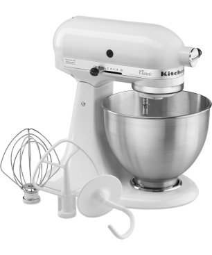 KITCHENAID Classic 5K45SSE Küchenmaschinen weiß (Rührschüsselkapazität: 4,3 Liter, 250 Watt)