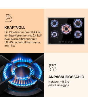 KLARSTEIN Goldflame 5 Prime Gaskochfeld (Kochfelder: 5)