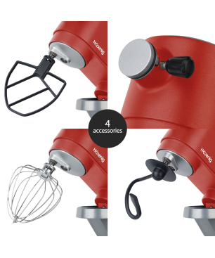 H.KOENIG H.Koenig Küchenmaschine KM124 - 8 Geschwindigkeiten Gebäck-Roboter Rot / Silber (Rührschüsselkapazität: 5 Liter, 800