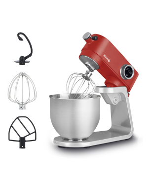 H.KOENIG H.Koenig Küchenmaschine KM124 - 8 Geschwindigkeiten Gebäck-Roboter Rot / Silber (Rührschüsselkapazität: 5 Liter, 800