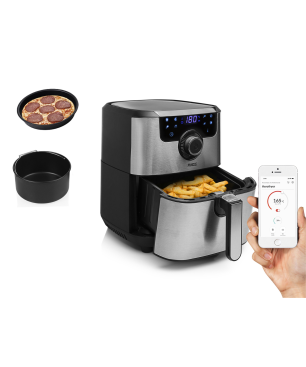 PRINCESS SMART Smarte Heißluftfritteuse 1500 Watt Silber-Schwarz