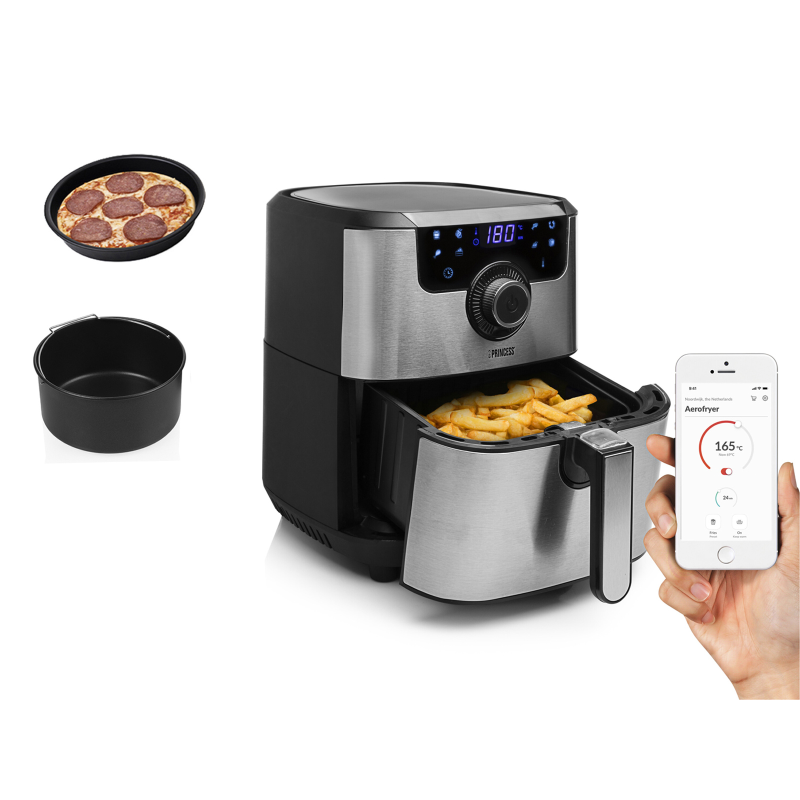 PRINCESS SMART Smarte Heißluftfritteuse 1500 Watt Silber-Schwarz