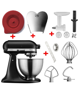 KITCHENAID 5K45SS Sparset mit 4 Zubehören Küchenmaschine Matt Schwarz (275 Watt)