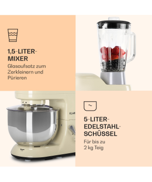 KLARSTEIN Lucia Morena Multifunktionsküchenmaschine Crème (Rührschüsselkapazität: 5,2 Liter, 2000 Watt)
