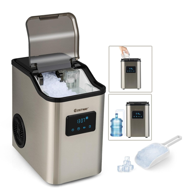 COSTWAY 2,5L Wassertank Eiswürfelmaschine (180 Watt, Silber)