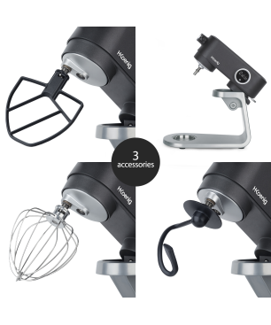 H.KOENIG H.Koenig KM120er Küchenmaschine / Edelstahl /8 Geschwindigkeiten /Schneebesen, Rührbesen, Knethaken Küchenmaschine Sc