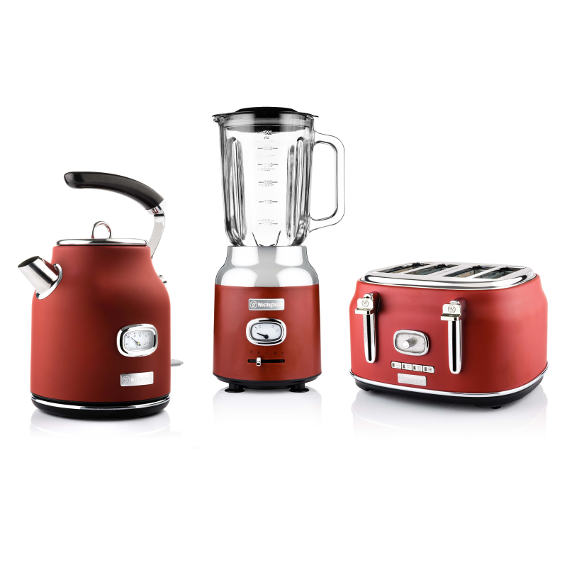 WESTINGHOUSE WES11 Wasserkocher Toaster Mixer Set rot (1750 Watt, Schlitze: 4)